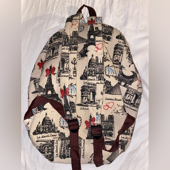 Handmade Paris Eiffel Tower French Romance Vintage Backpack With Keychain - Picture 2 of 8